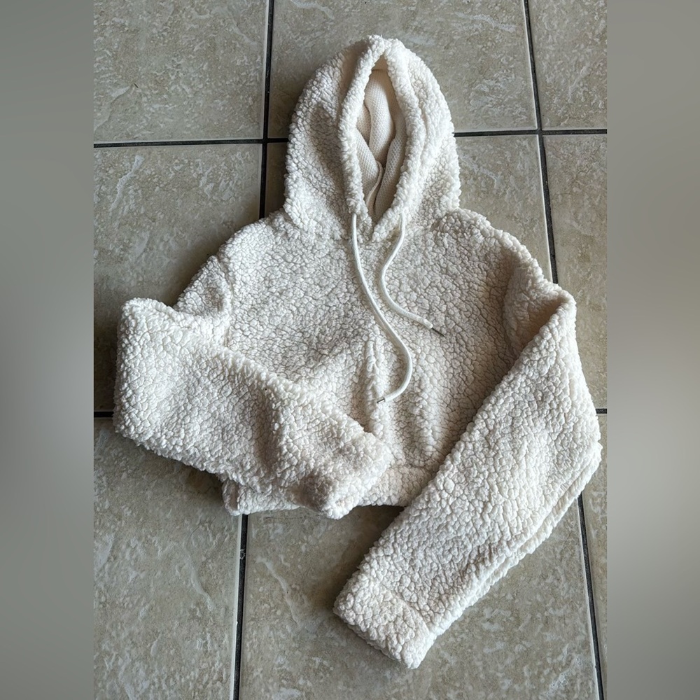 SHEIN Cream Crew Neck Sweater Plush Fuzzy Texture